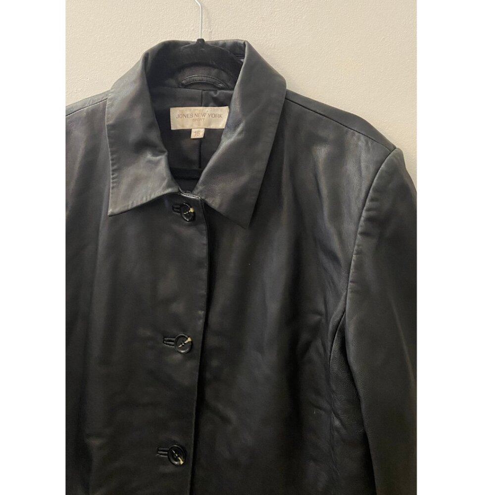 Vintage Distressed Boxy Black Leather Jacket Oversized Look - Size L/XL
